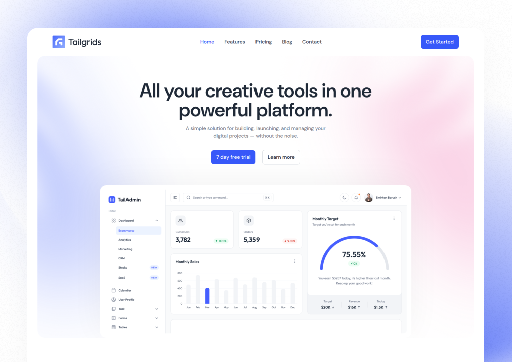 SaasSpace - Modern React SaaS Landing Page Template | Tailgrids UI