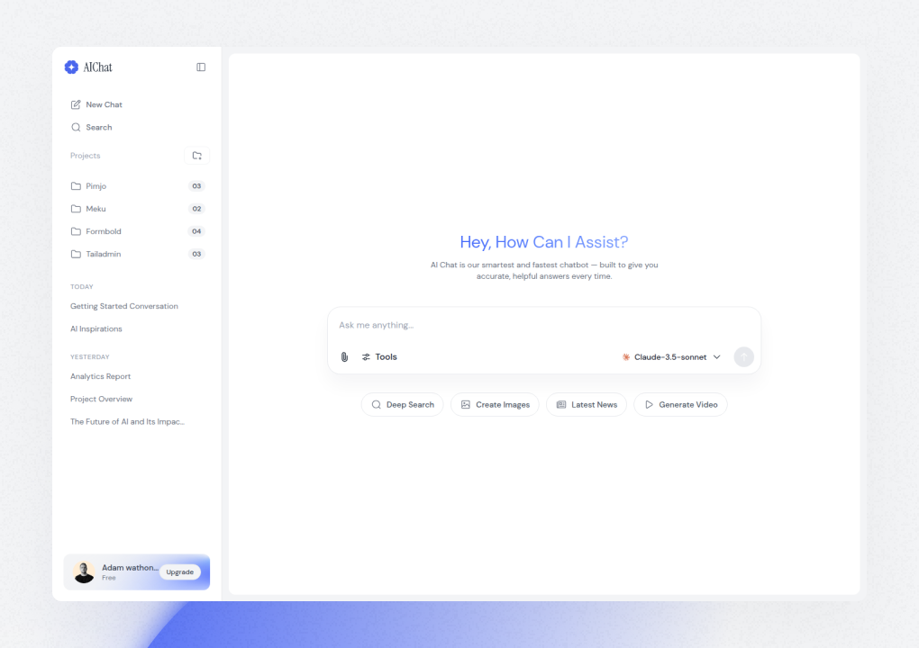 AI Chat - React AI Chat Interface Template | Tailgrids UI